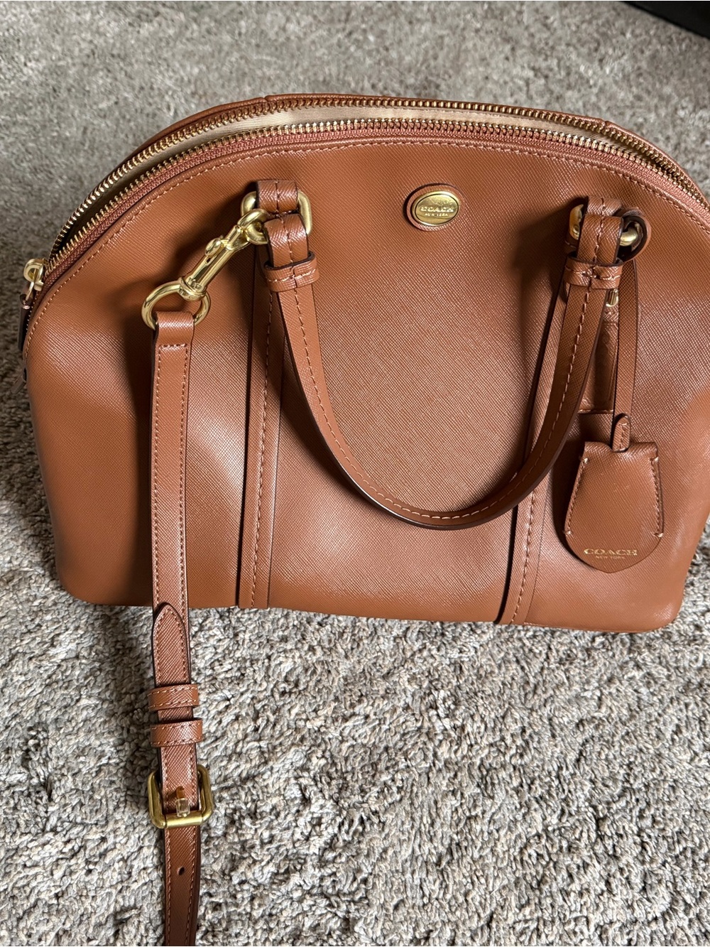 Coach Brown Leather Dome Satchel with Detachable Strap